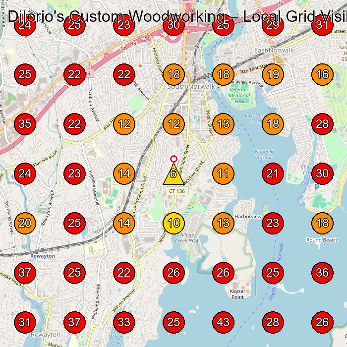 DiIorio's Custom Woodworking GeoGrid visibility map for Cabinet Maker in Stamford